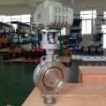 high quality metal sealing ss304 three eccentric butterfly valve with electric actuator